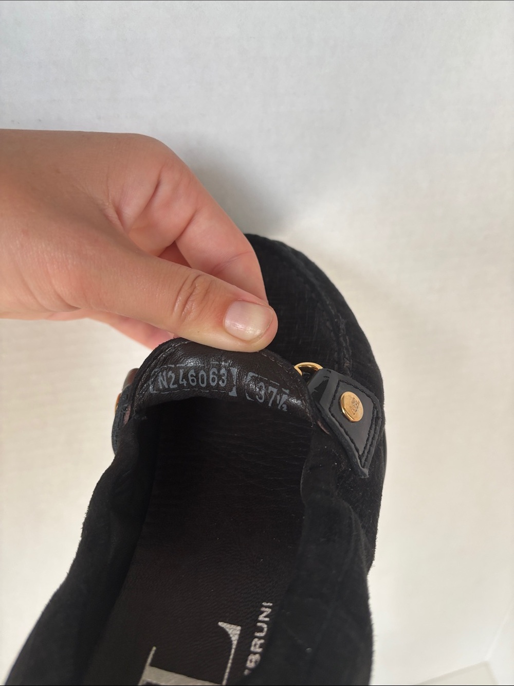 AGL Black Suede Driving Loafer Ballet Flats Nubuck Gold Horse Bit Accent US 7 - Picture 5 of 6